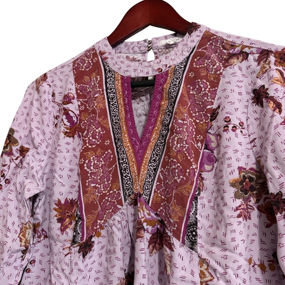 Maurices Womens Boho Mixed Floral Print Rayon Blouse Lavender Burgundy Medium - Picture 2 of 7